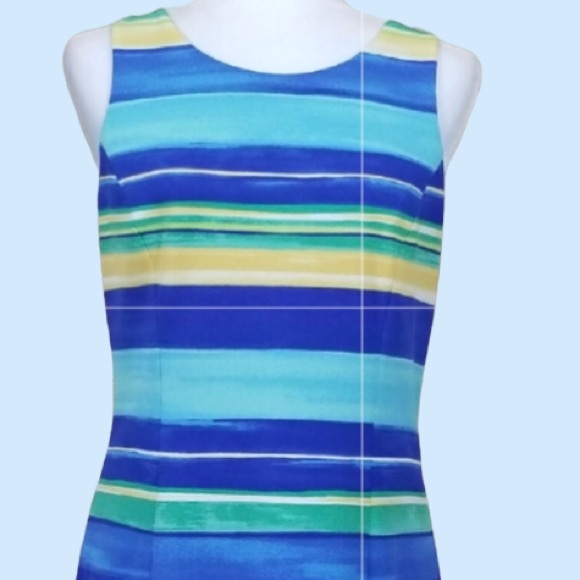 Pappagallo Hazy Blue Multicolor Striped Sandy Lined Sheath Dress - Picture 5 of 10